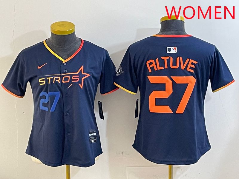 Women Houston Astros #27 Altuve Drak Blue Three generations Joint Name 2025 Nike MLB Jersey style 4104